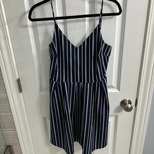 Soprano navy blue vertical striped dress, size Medium or Large (not provided)